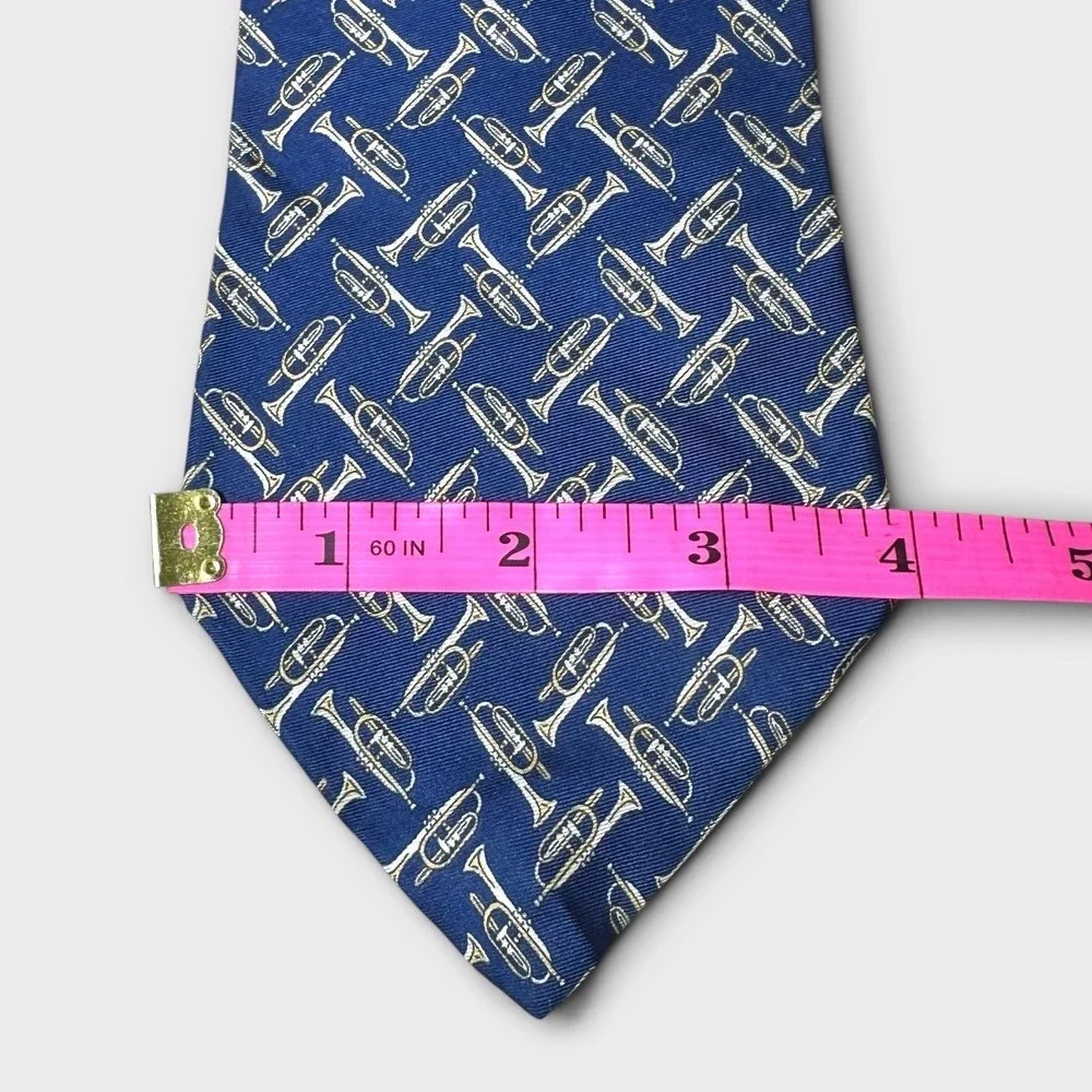 Sheaf & Caber Mens Blue Trumpet Musical Instrument Silk Necktie Jazz Band Tie